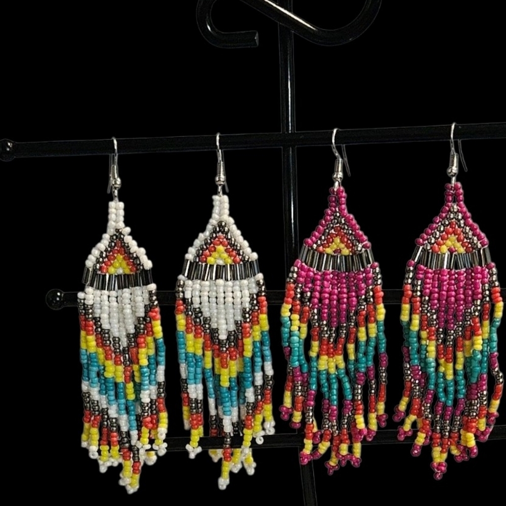 YOUR CHOICE Artisan Beaded Earrings. 3.5" - Picture 6 of 7
